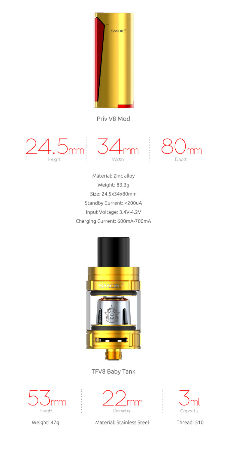SMOK Priv V8 Kit Review - Size and weight